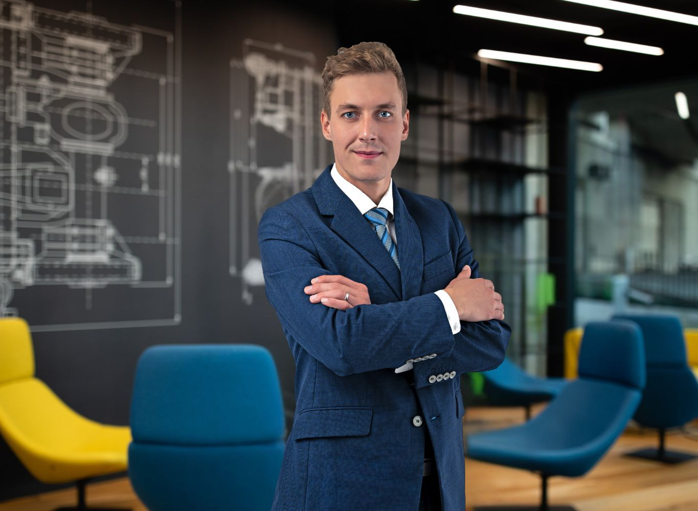 A professional discusses land development and transfer regulations in a modern office setting.